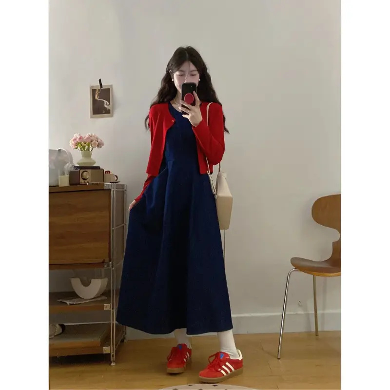 Plus Size Red Denim Vest Set for Spring