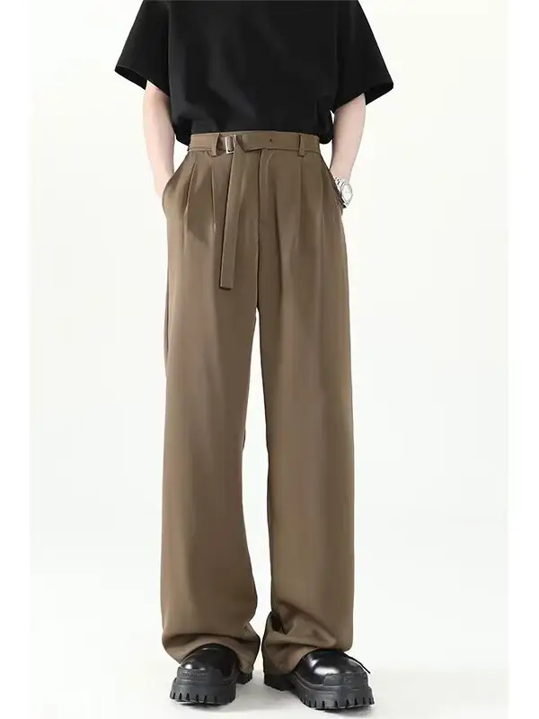 Men's Grey Straight Pants with Belt for Spring Autumn - Image 6