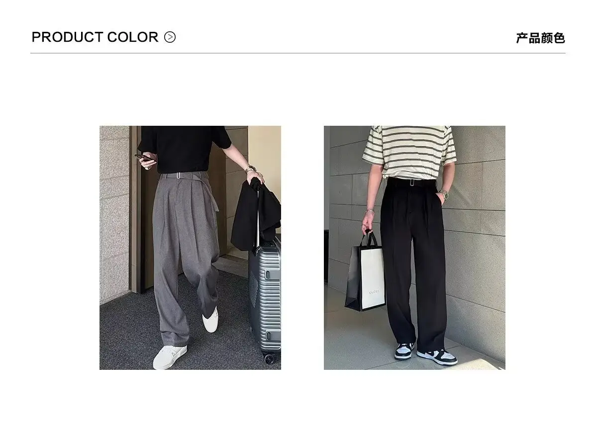 Men's Grey Straight Pants with Belt for Spring Autumn — feature 11