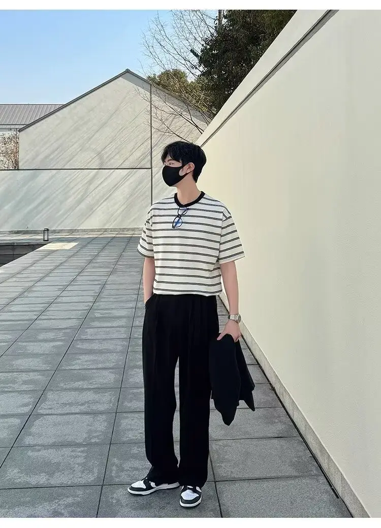 Men's Grey Straight Pants with Belt for Spring Autumn — feature 24