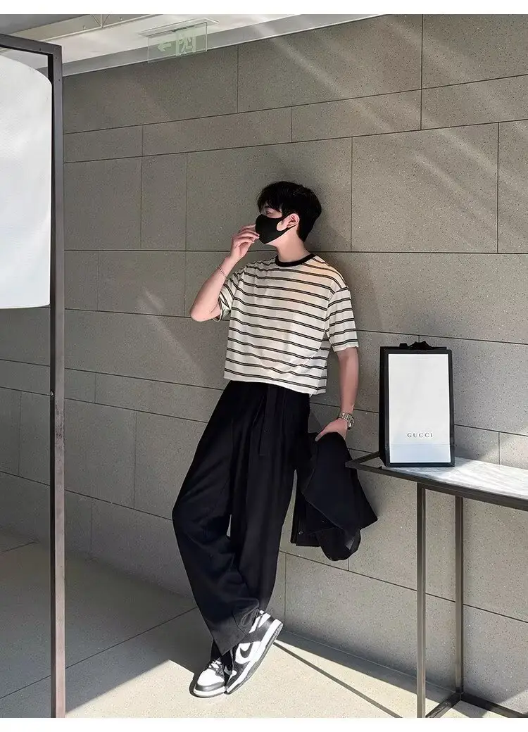 Men's Grey Straight Pants with Belt for Spring Autumn — feature 25