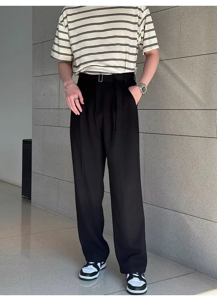 Men's Grey Straight Pants with Belt for Spring Autumn — feature 26