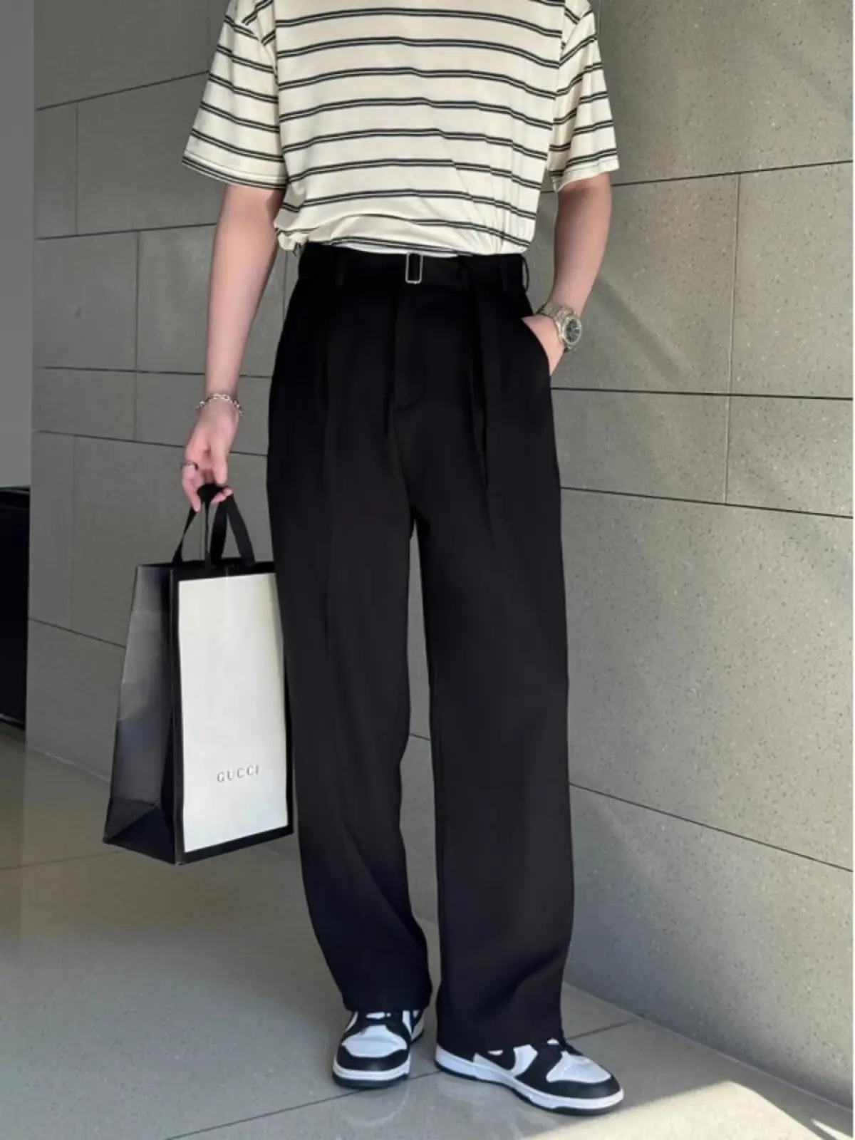 Men's Grey Straight Pants with Belt for Spring Autumn — feature 5