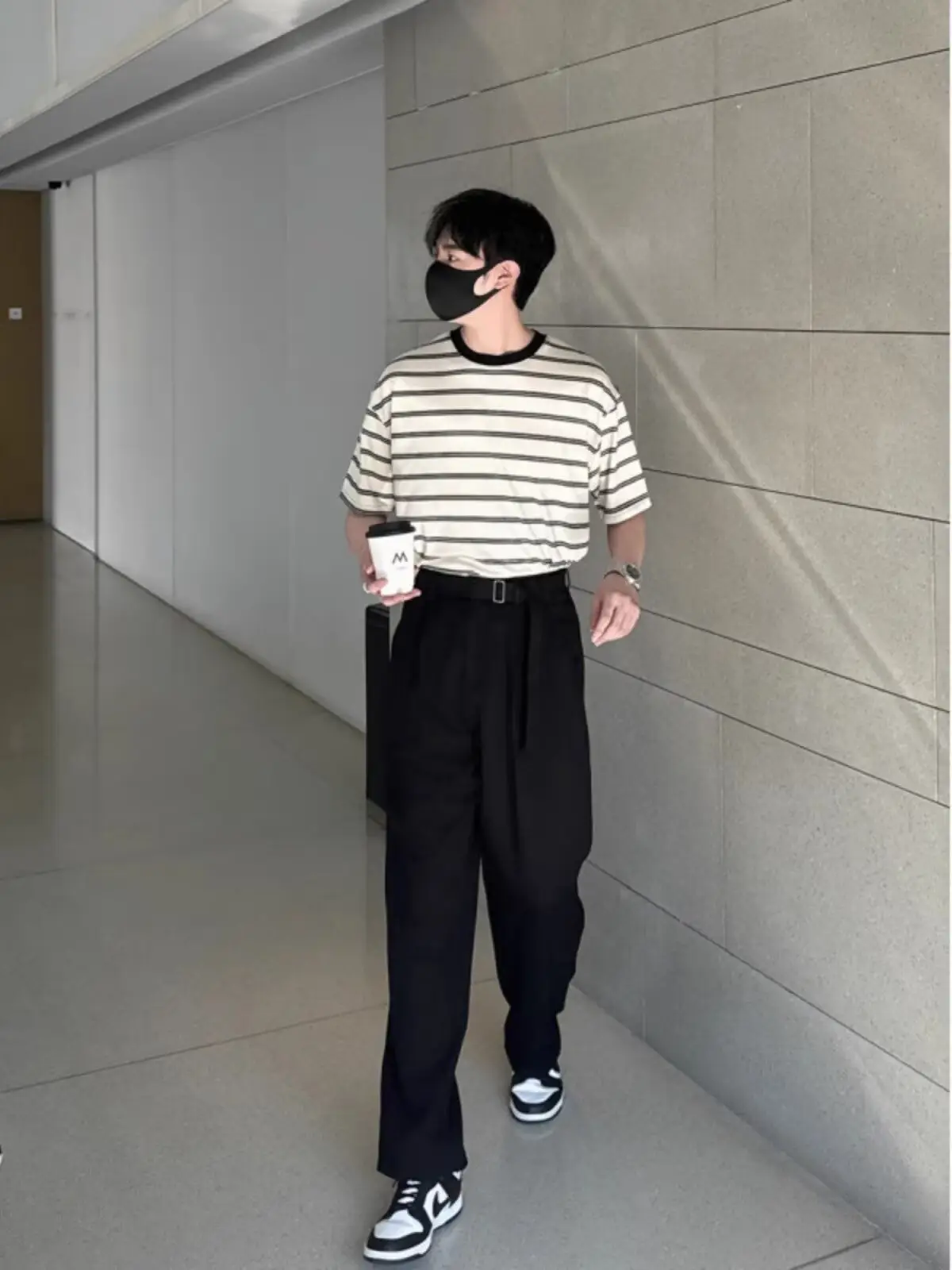 Men's Grey Straight Pants with Belt for Spring Autumn — feature 7