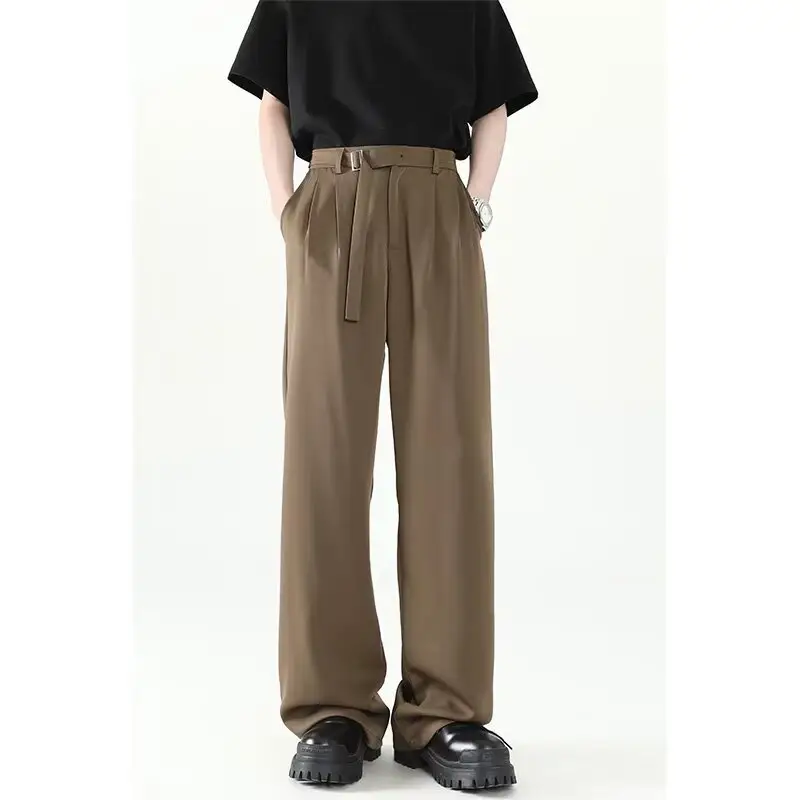 Men's Grey Straight Pants with Belt for Spring Autumn - Image 3