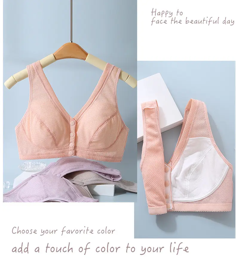 Summer Middle-aged and Elderly Bra No Steel Rings Push-up plus size Sports Thin Bra Front Buckle Vest Mother Underwear Women — feature 11