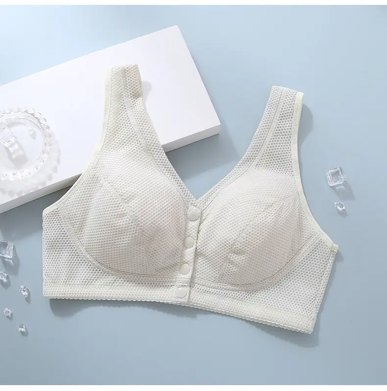Summer Middle-aged and Elderly Bra No Steel Rings Push-up plus size Sports Thin Bra Front Buckle Vest Mother Underwear Women — feature 12