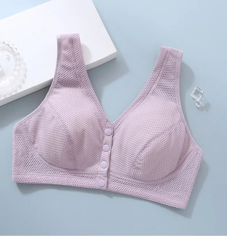Summer Middle-aged and Elderly Bra No Steel Rings Push-up plus size Sports Thin Bra Front Buckle Vest Mother Underwear Women — feature 13