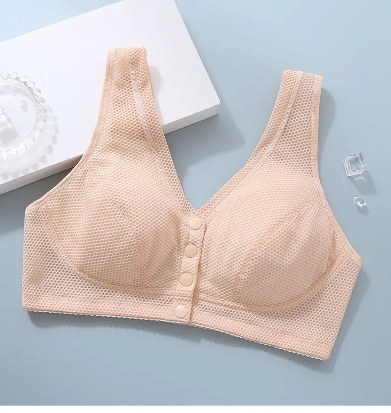 Summer Middle-aged and Elderly Bra No Steel Rings Push-up plus size Sports Thin Bra Front Buckle Vest Mother Underwear Women — feature 14