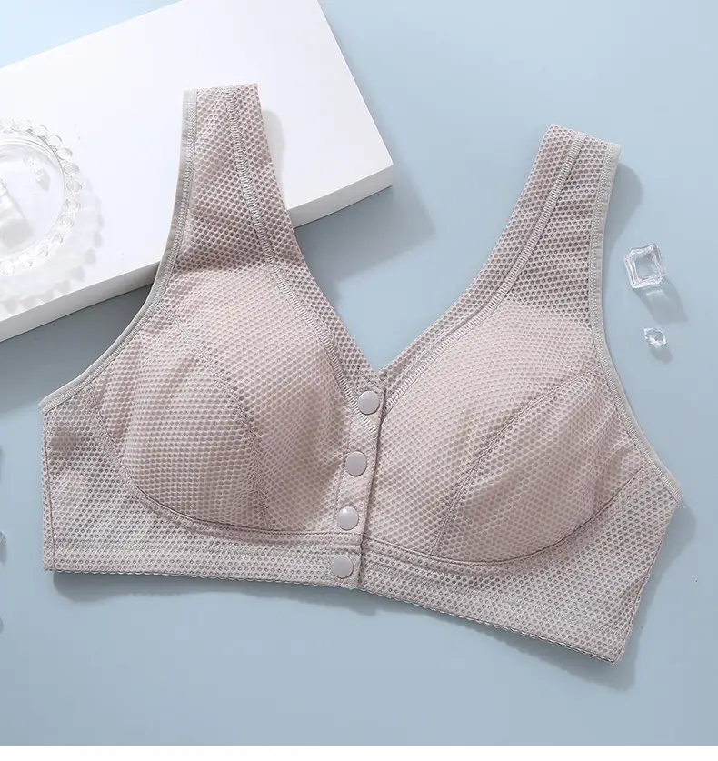 Summer Middle-aged and Elderly Bra No Steel Rings Push-up plus size Sports Thin Bra Front Buckle Vest Mother Underwear Women — feature 15