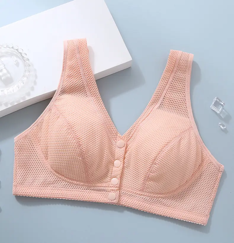 Summer Middle-aged and Elderly Bra No Steel Rings Push-up plus size Sports Thin Bra Front Buckle Vest Mother Underwear Women — feature 16