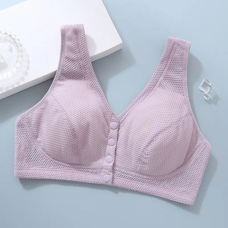 Summer Middle-aged and Elderly Bra No Steel Rings Push-up plus size Sports Thin Bra Front Buckle Vest Mother Underwear Women - Image 2
