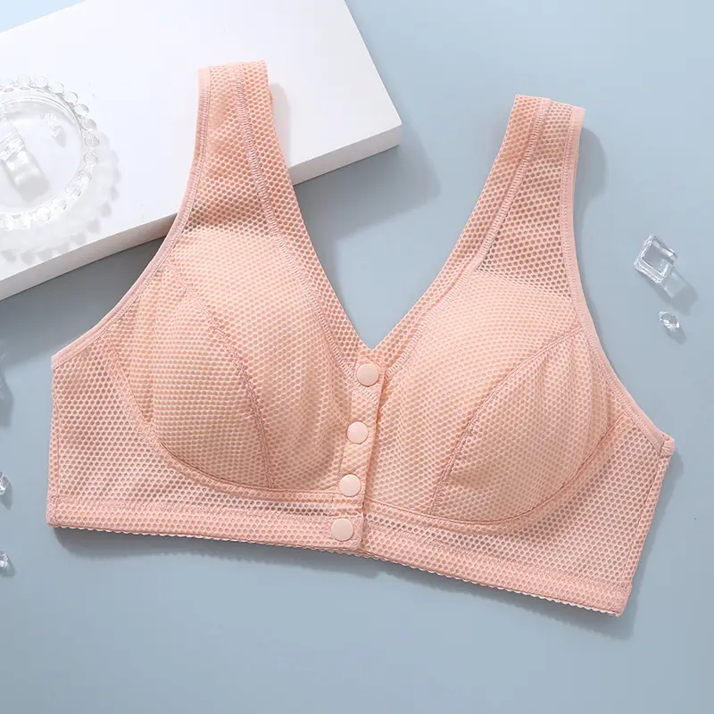 Summer Middle-aged and Elderly Bra No Steel Rings Push-up plus size Sports Thin Bra Front Buckle Vest Mother Underwear Women - Image 3