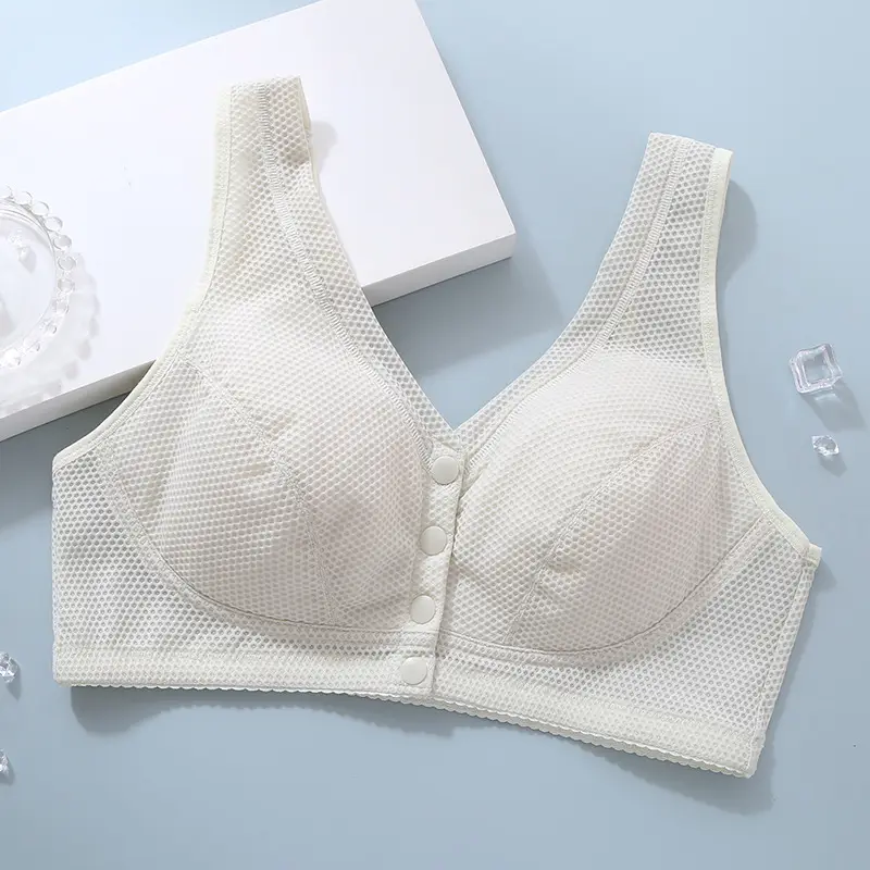Summer Middle-aged and Elderly Bra No Steel Rings Push-up plus size Sports Thin Bra Front Buckle Vest Mother Underwear Women - Image 4