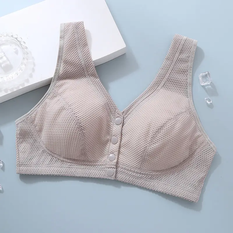 Summer Middle-aged and Elderly Bra No Steel Rings Push-up plus size Sports Thin Bra Front Buckle Vest Mother Underwear Women - Image 5