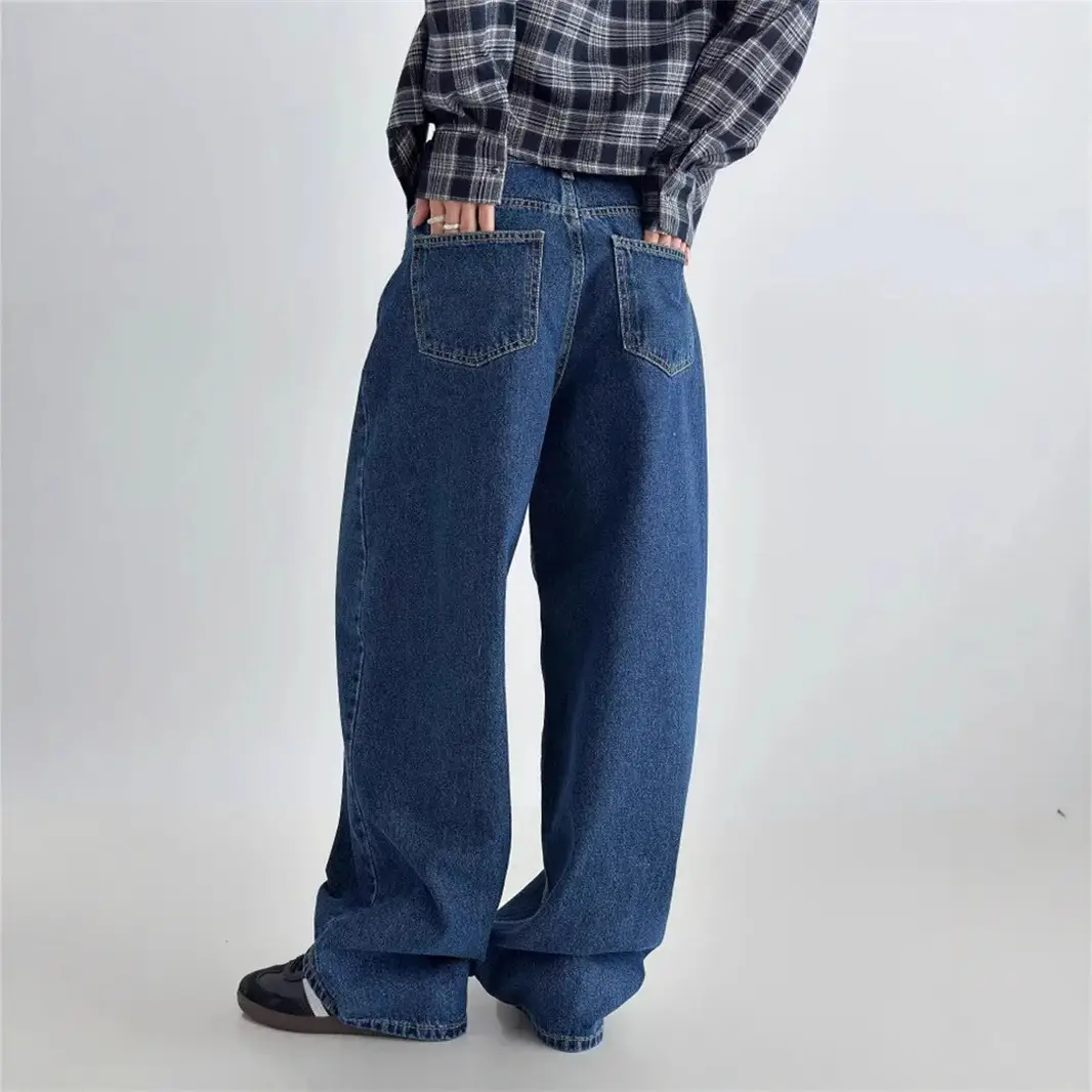 Wide Leg Dark Blue Denim Pants for Women 2026