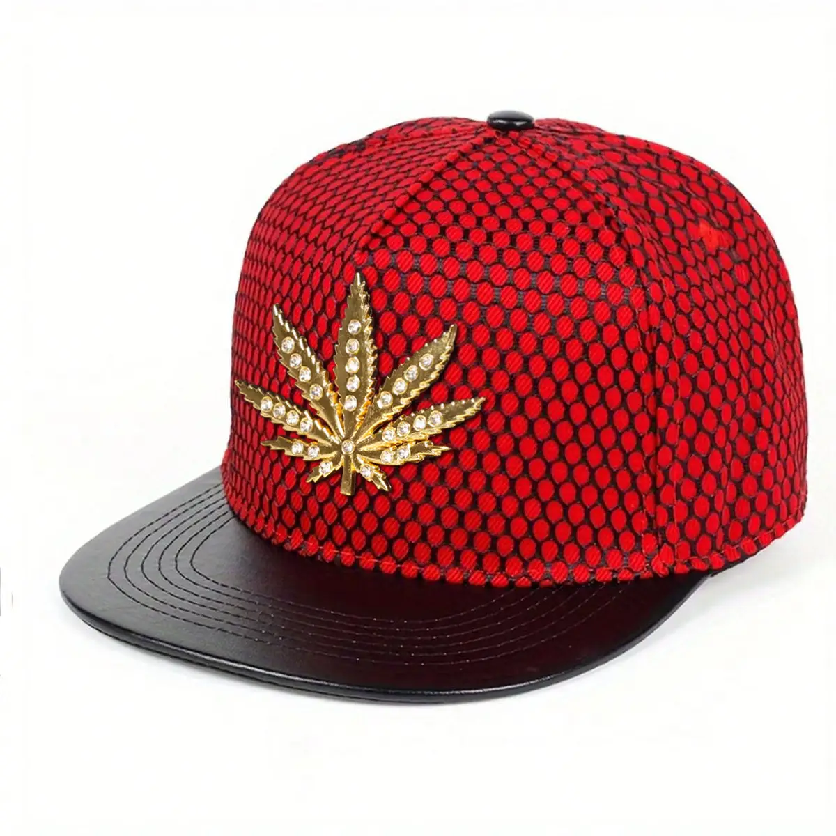 Red Mesh Leaf Embroidered Baseball Cap for Men Women — feature 4