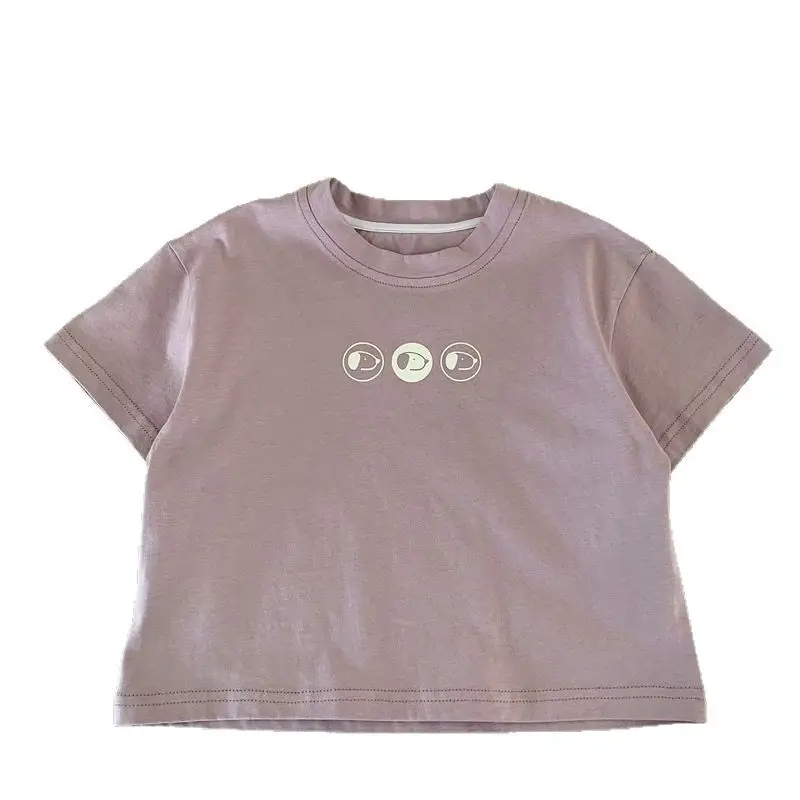 Boys T-Shirt Short Sleeve Summer 2025 Crewneck Cute Face Print - Image 5