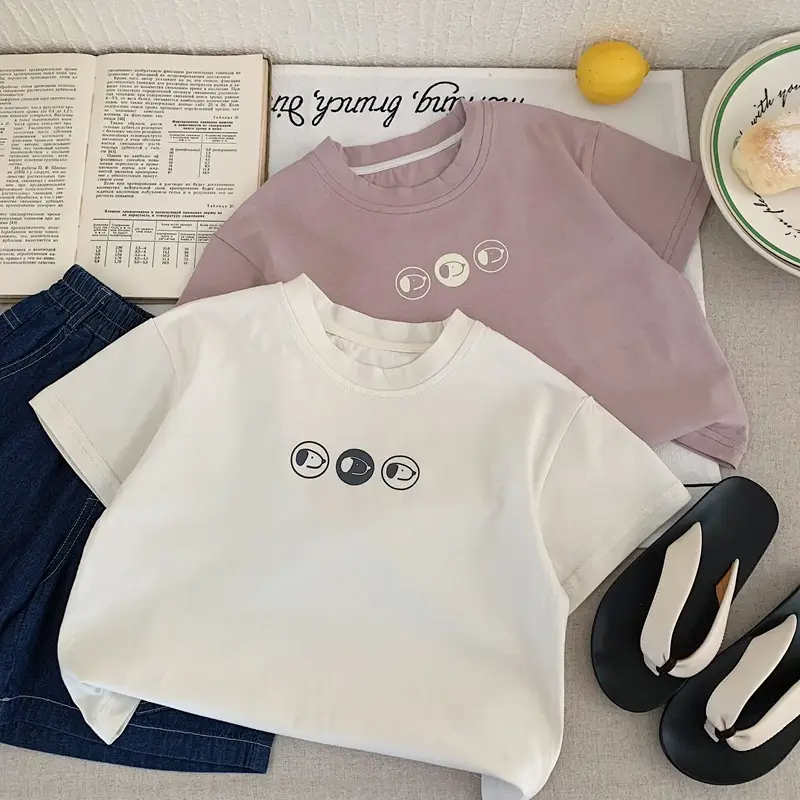 Boys T-Shirt Short Sleeve Summer 2025 Crewneck Cute Face Print — feature 4