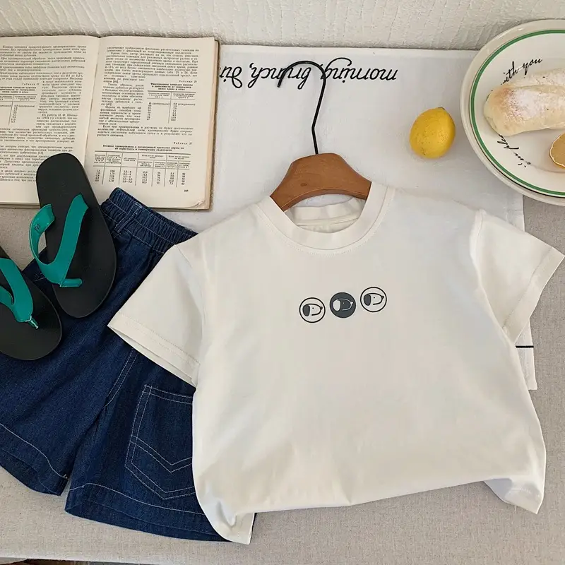 Boys T-Shirt Short Sleeve Summer 2025 Crewneck Cute Face Print — feature 9