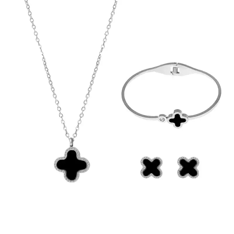 Silver Four-leaf Clover Stud Earrings for Women - Image 21