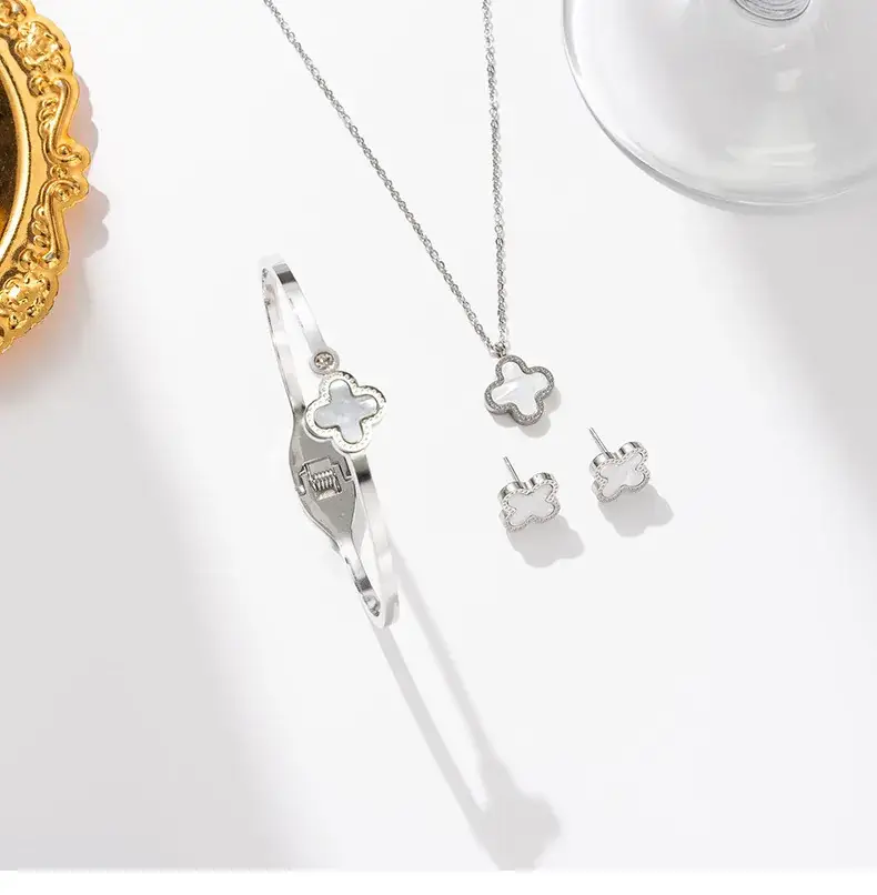 Silver Four-leaf Clover Stud Earrings for Women — feature 15