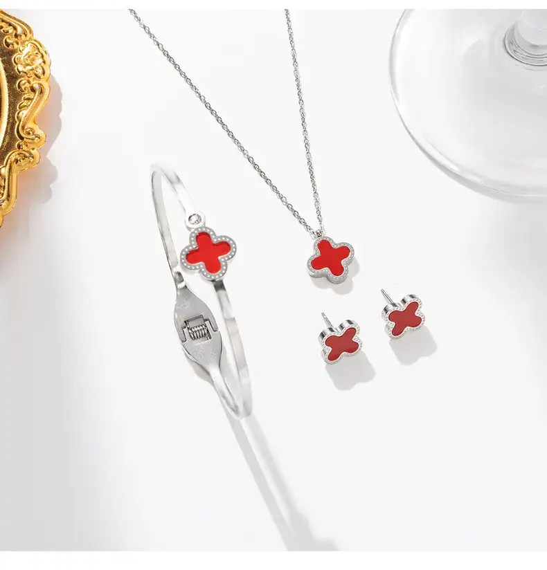 Silver Four-leaf Clover Stud Earrings for Women — feature 20