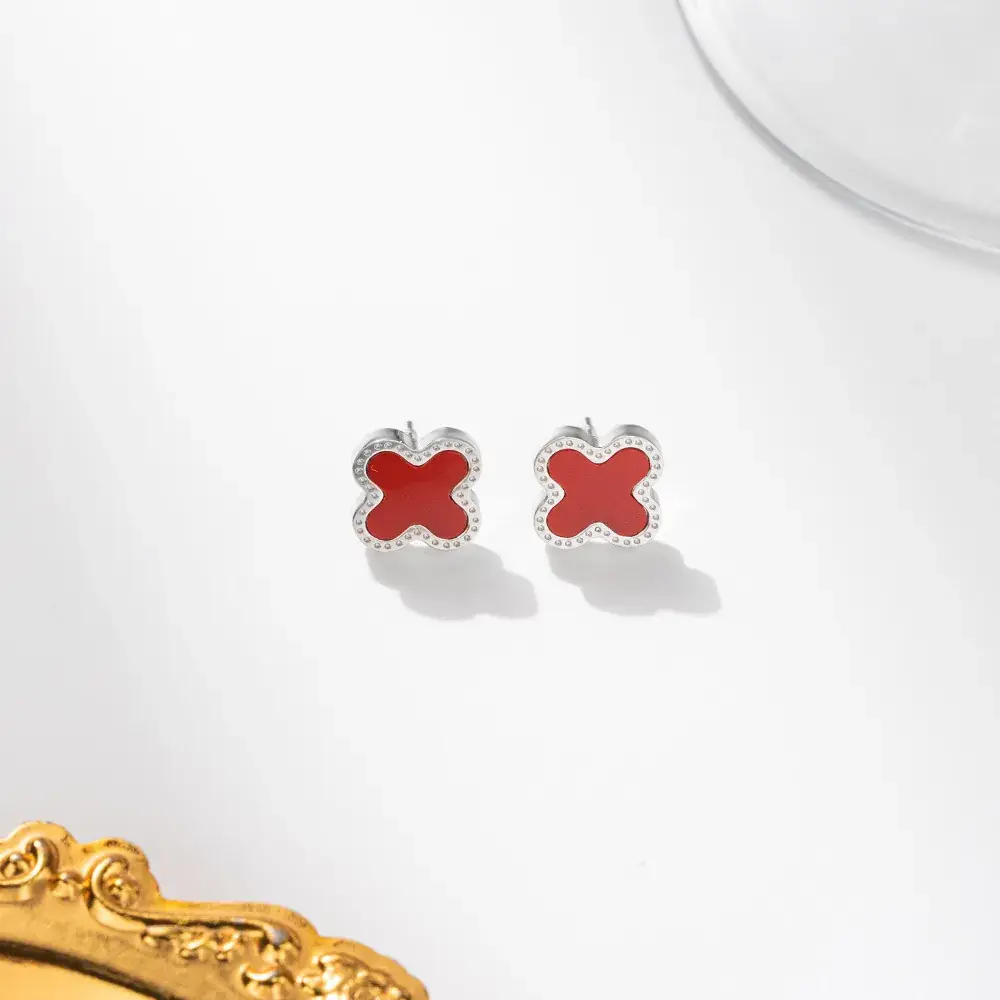 Silver Four-leaf Clover Stud Earrings for Women - Image 10
