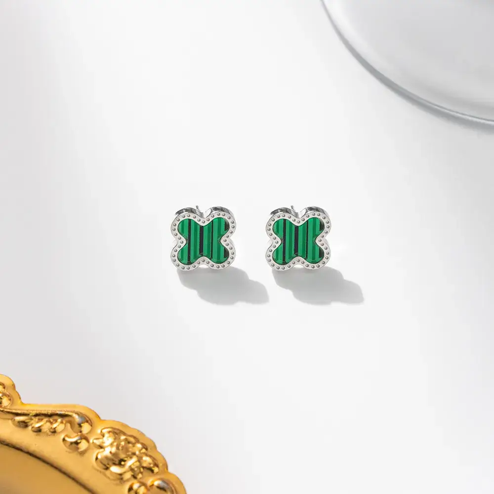 Silver Four-leaf Clover Stud Earrings for Women - Image 11