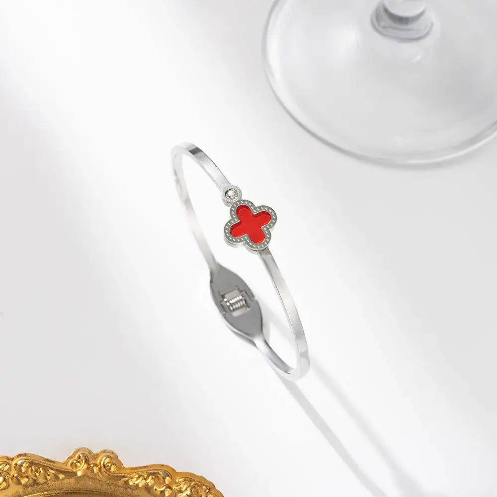 Silver Four-leaf Clover Stud Earrings for Women - Image 14