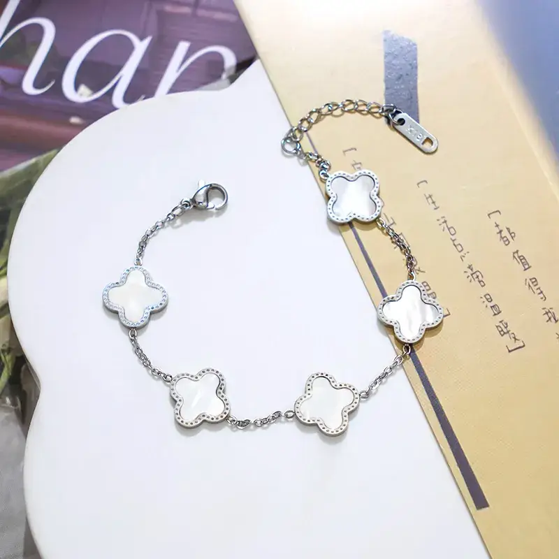 Silver Four-leaf Clover Stud Earrings for Women - Image 16