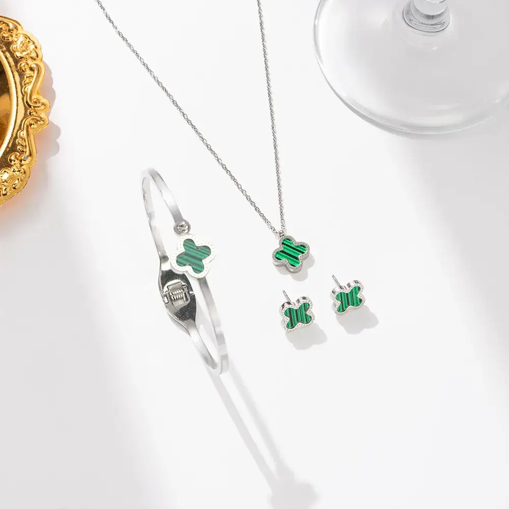 Silver Four-leaf Clover Stud Earrings for Women - Image 4