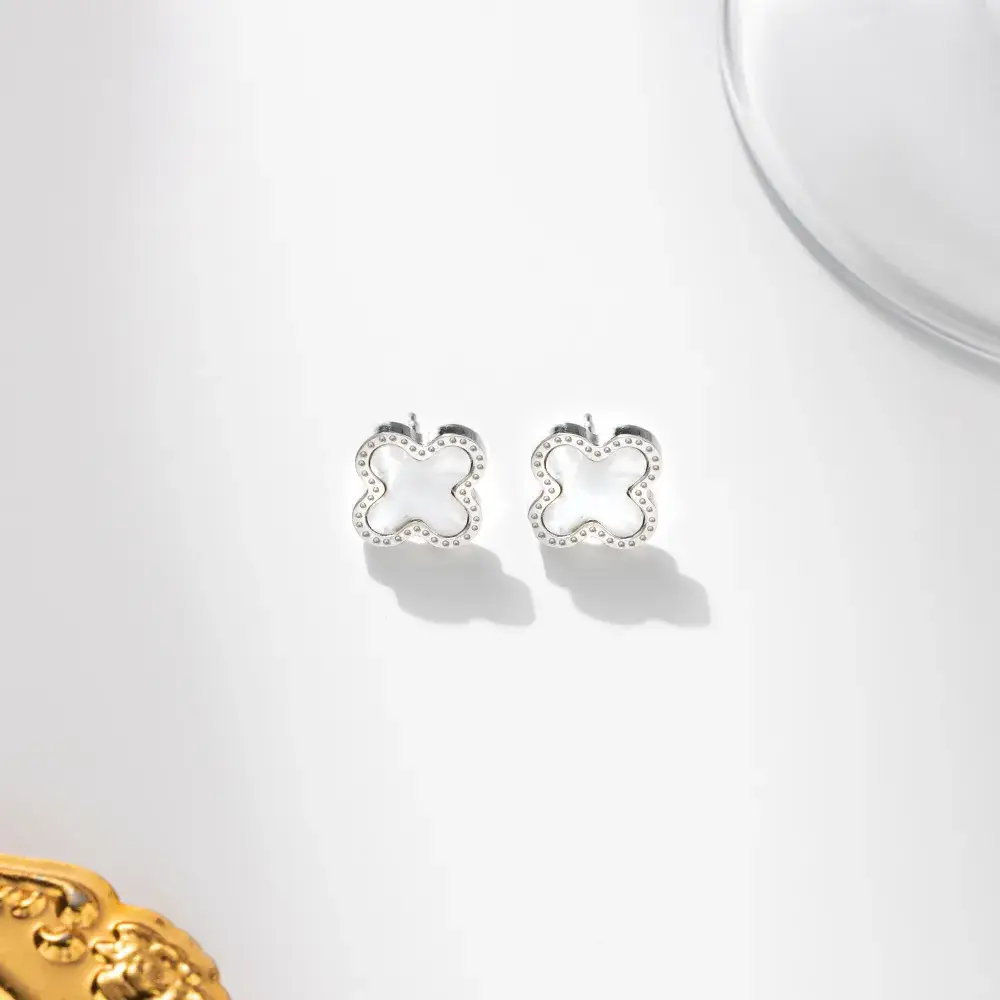 Silver Four-leaf Clover Stud Earrings for Women - Image 8