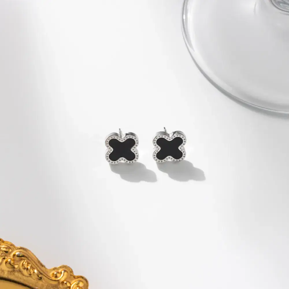 Silver Four-leaf Clover Stud Earrings for Women - Image 9