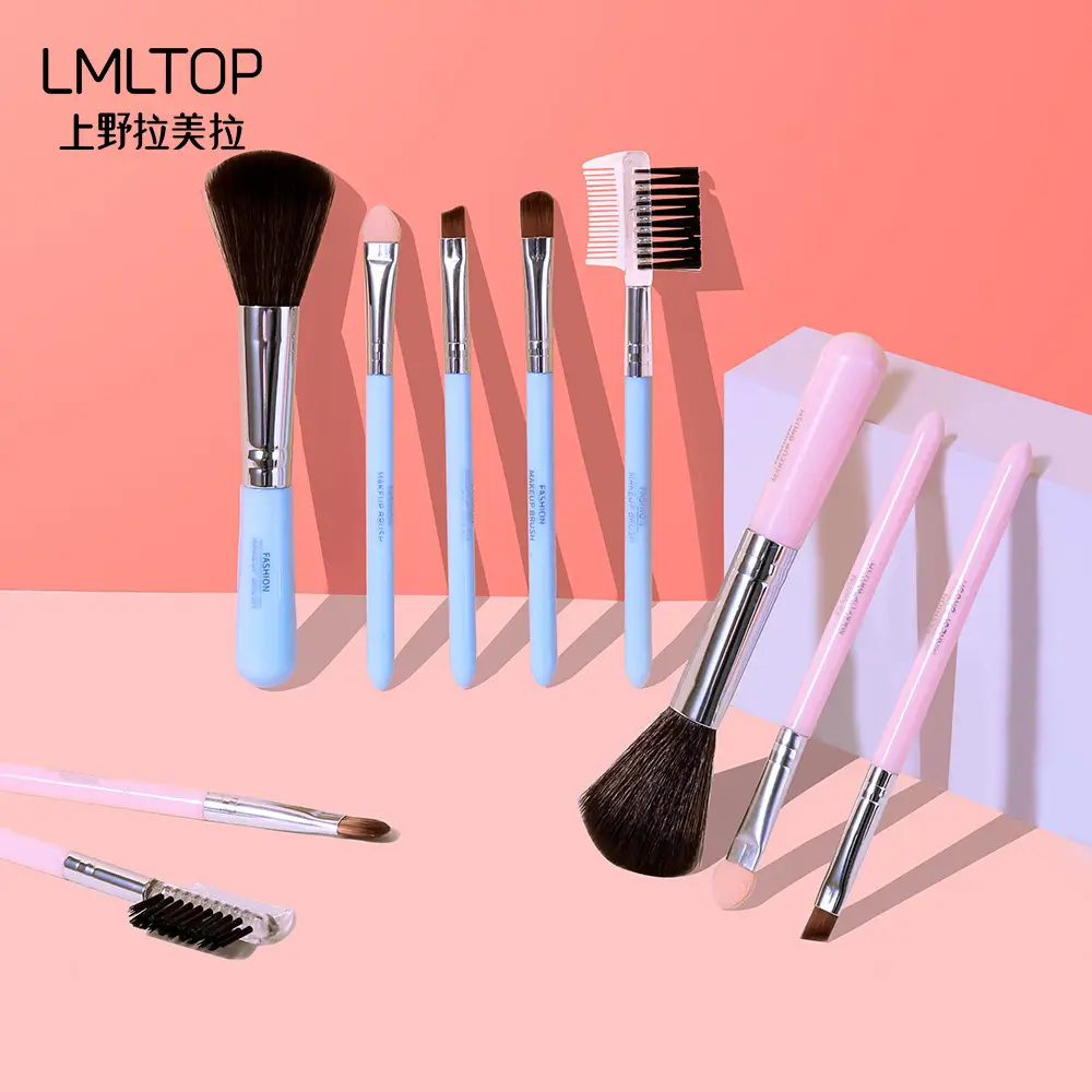 5Pcs Portable Makeup Brush Set Pink Blue - Image 2