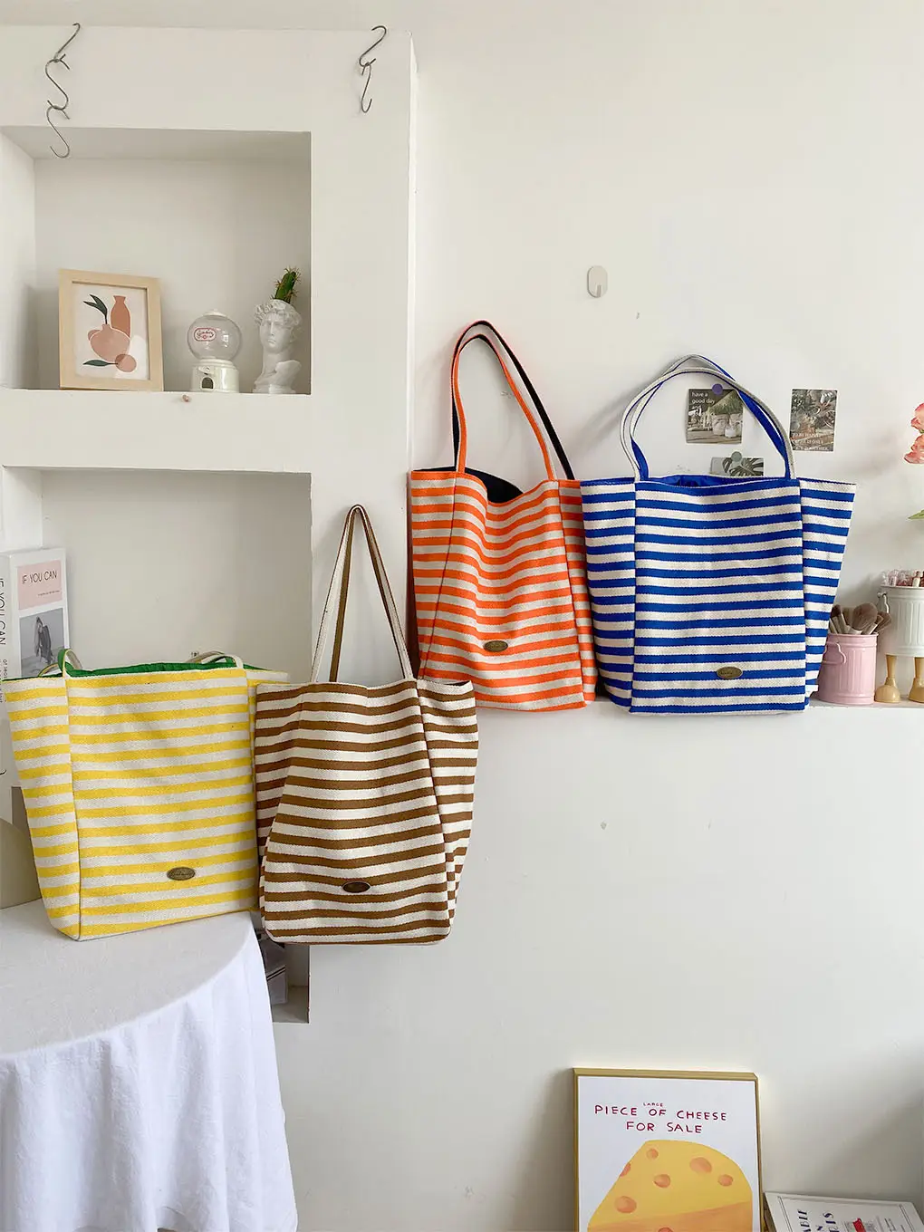 Korean Nylon Shoulder Bag Blue Striped Large Capacity — feature 6