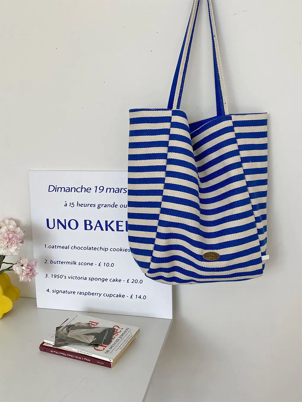 American Style Retro Color Contrast Shoulder Bag Klein Blue Stripe Double Bread Korean Style Nylon Large Capacity Tote Bag for Students luggage and leather goods — feature 10