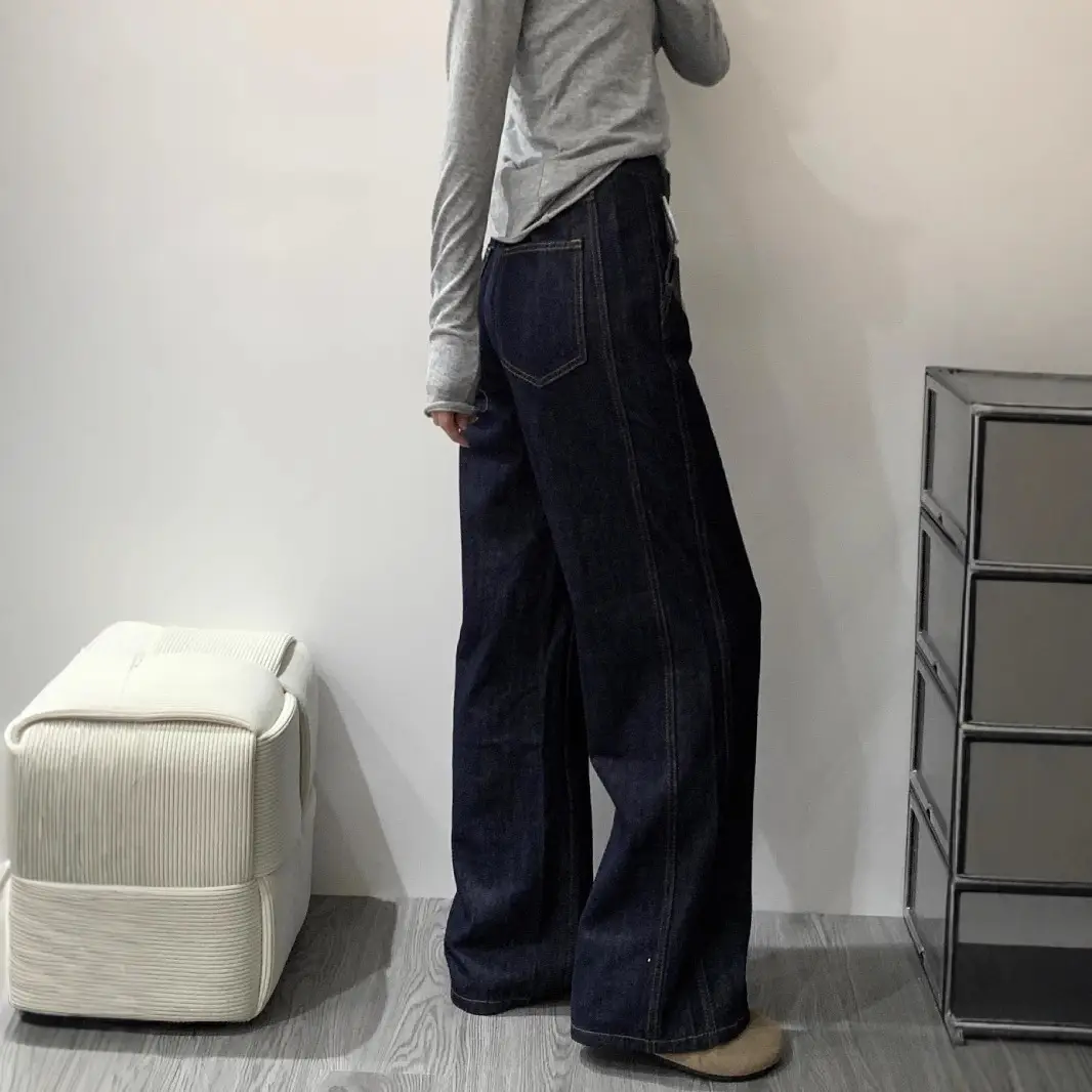 Dark Blue Wide Leg Jeans Women Spring Slim Fit