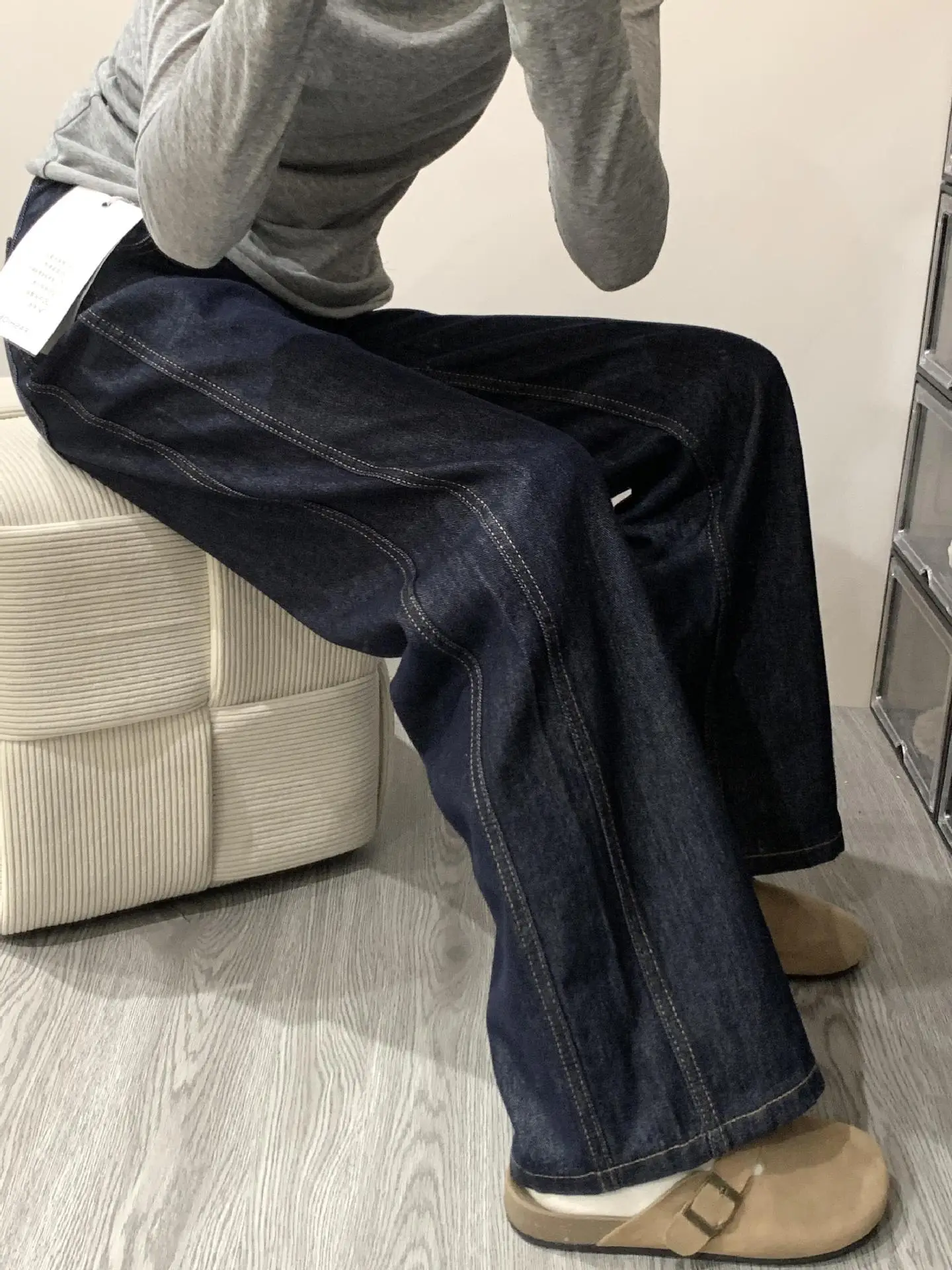 Dark Blue Wide Leg Jeans Women Spring Slim Fit — feature 1