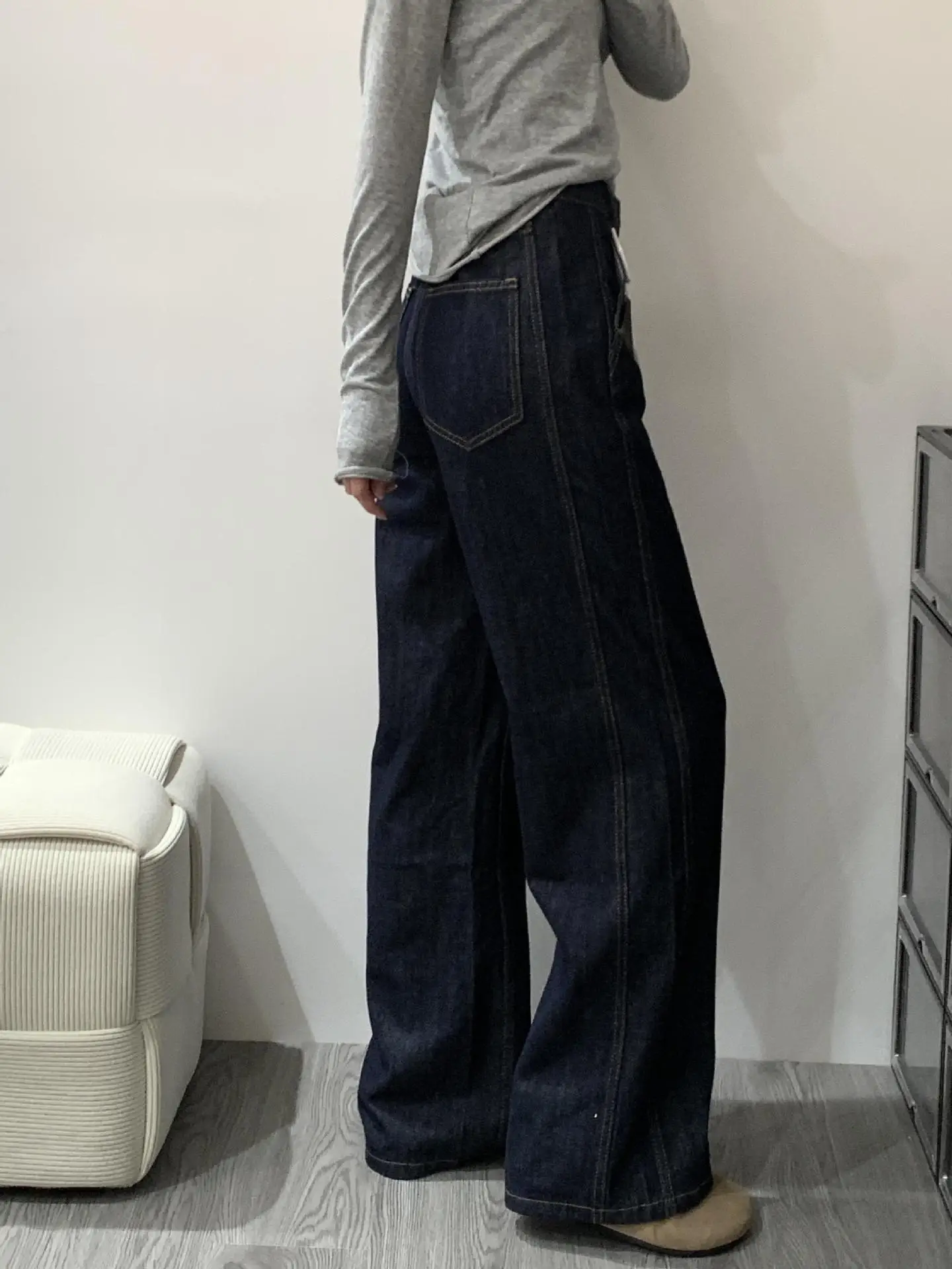 Dark Blue Wide Leg Jeans Women Spring Slim Fit — feature 2