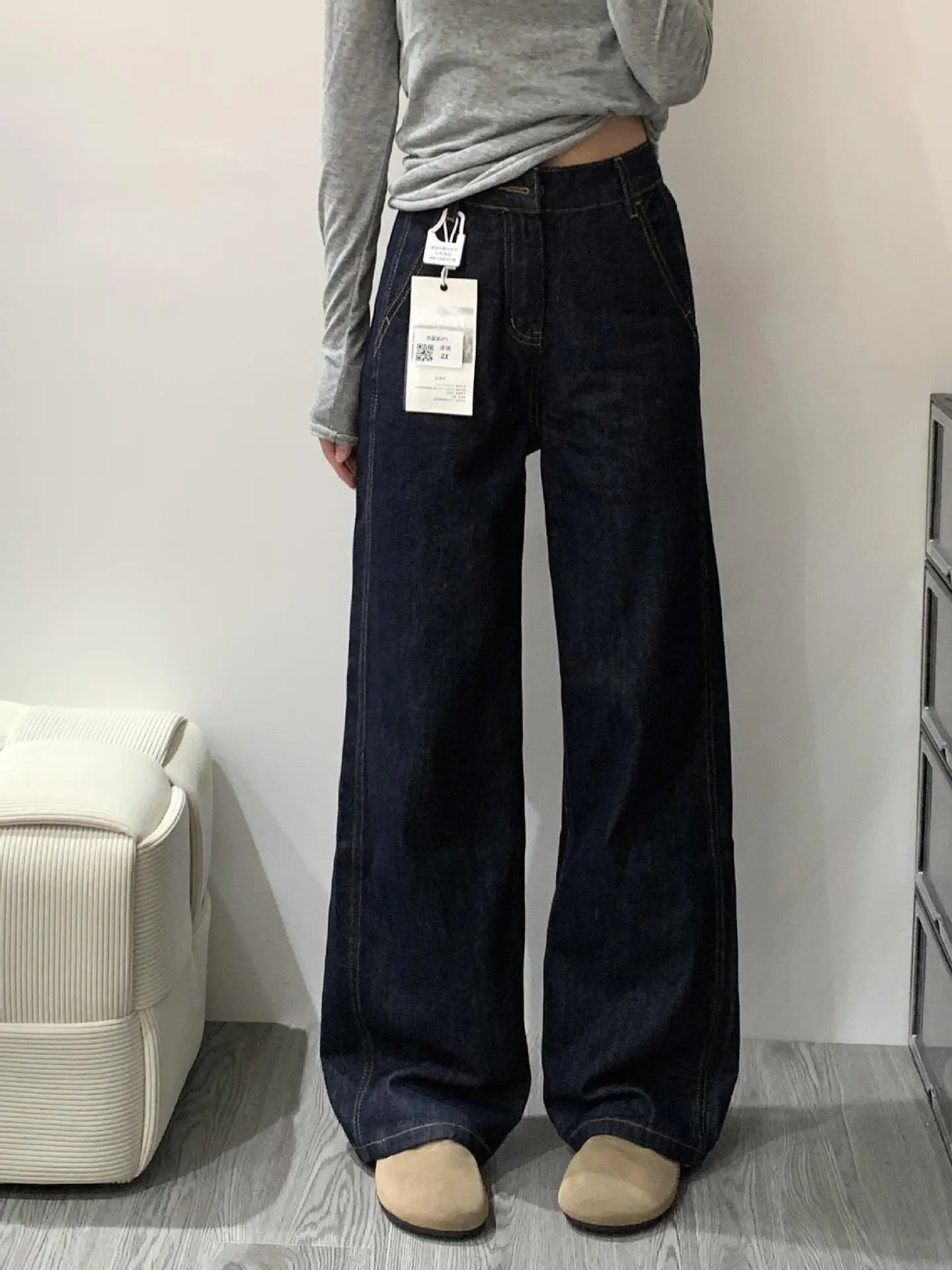 Dark Blue Wide Leg Jeans Women Spring Slim Fit — feature 3