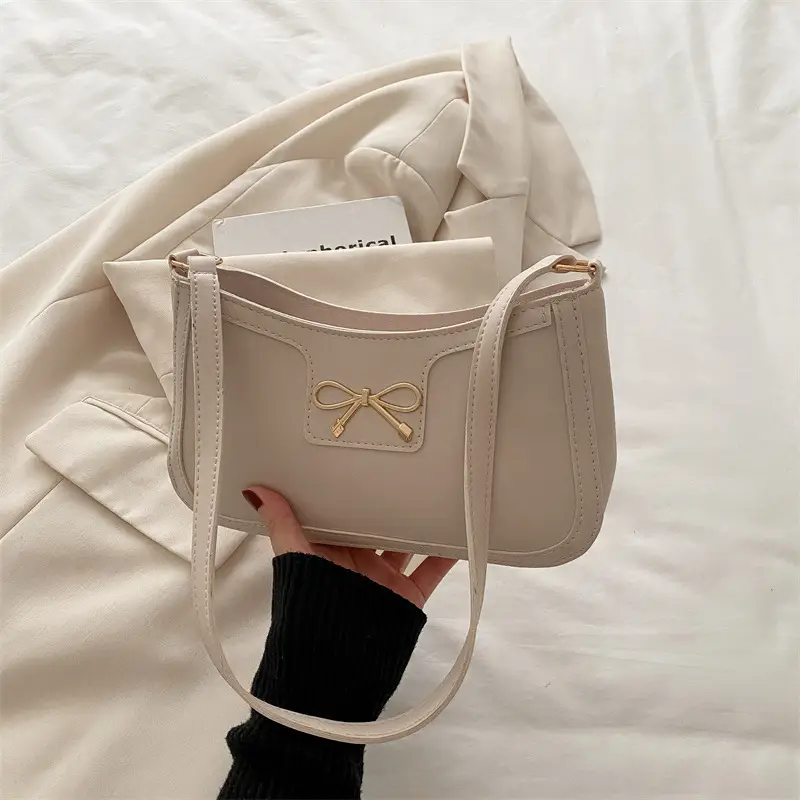 Light Brown Korean Style Shoulder Bag with Bow Detail - Image 2