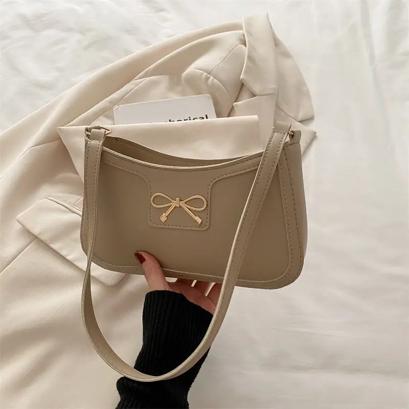 Light Brown Korean Style Shoulder Bag with Bow Detail - Image 4