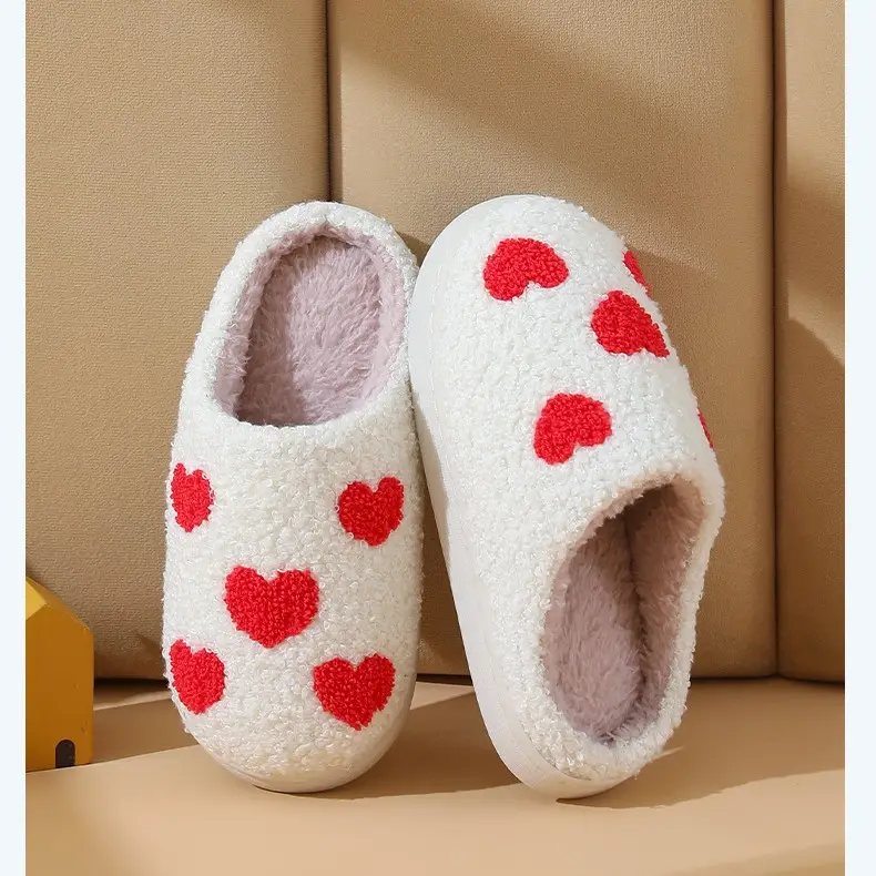 2025 Cross-Border Children's Cotton Slippers with Heart Design for Girls, Thick Cartoon Home Plush Heart Cotton Slippers Temu