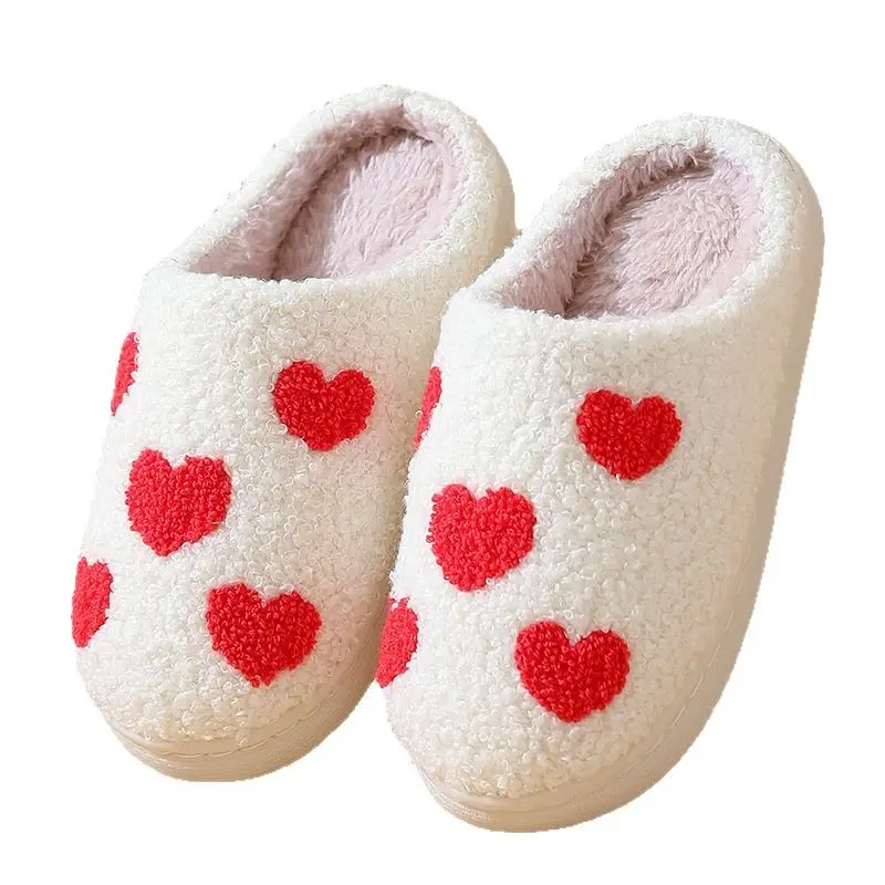 2025 Cross-Border Children's Cotton Slippers with Heart Design for Girls, Thick Cartoon Home Plush Heart Cotton Slippers Temu