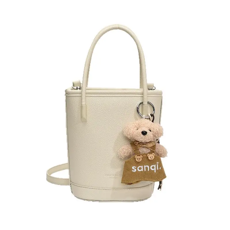 Beige Soft Leather One-Shoulder Crossbody Bag for Women