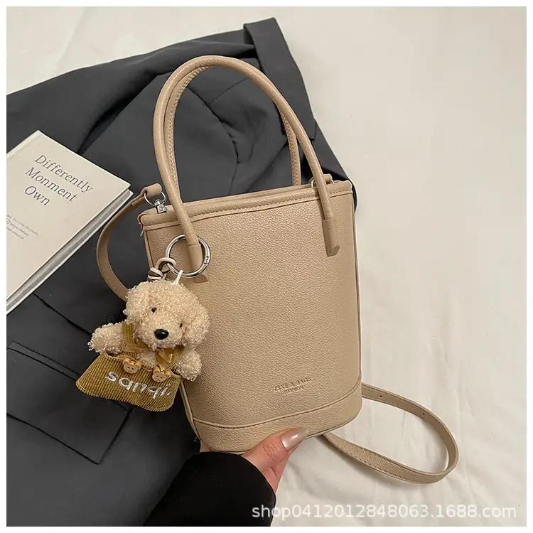 Beige Soft Leather One-Shoulder Crossbody Bag for Women