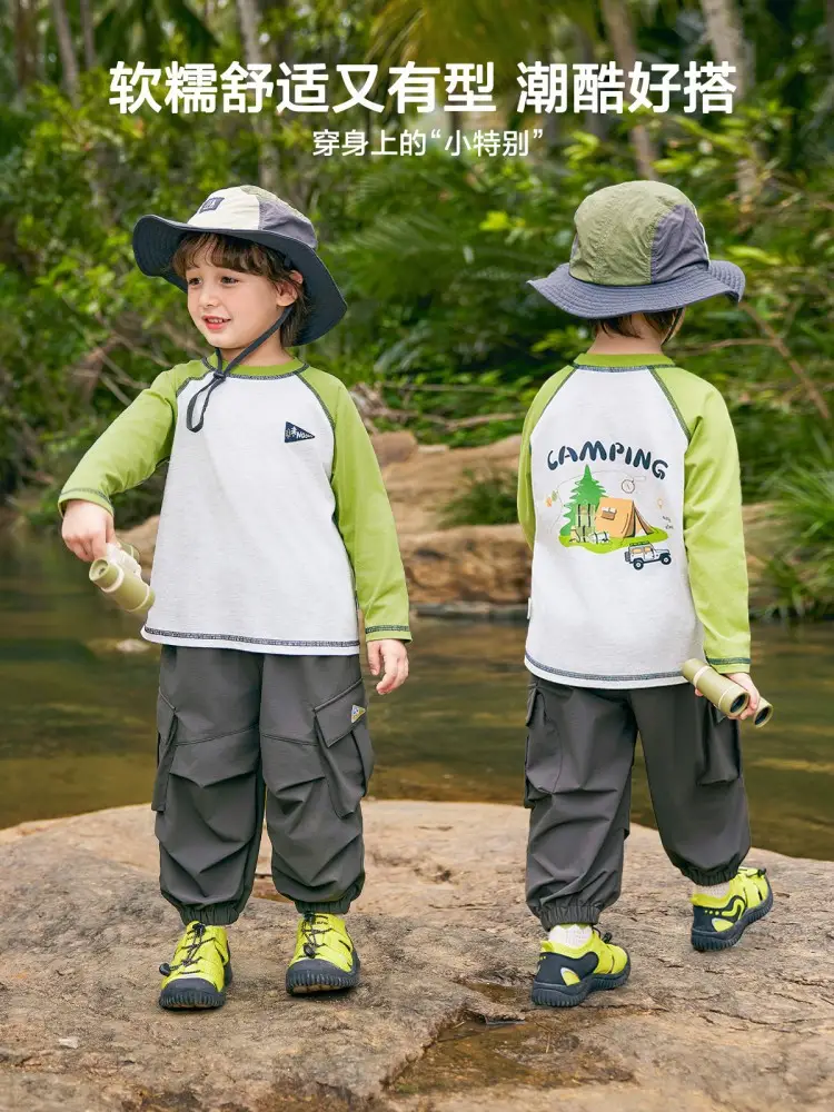 Boys Pure Cotton Camping T-Shirt Green White 2026 - Image 11