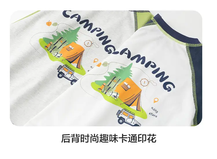 Boys Pure Cotton Camping T-Shirt Green White 2026 — feature 17