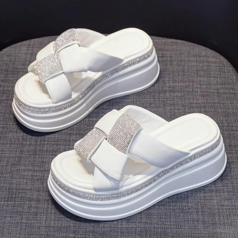 Casual Thick-soled Sandals and Slippers for Women 2025 New Summer High-end Sense Roman Rhinestone Slippers Elegant Fairy Style - Image 6